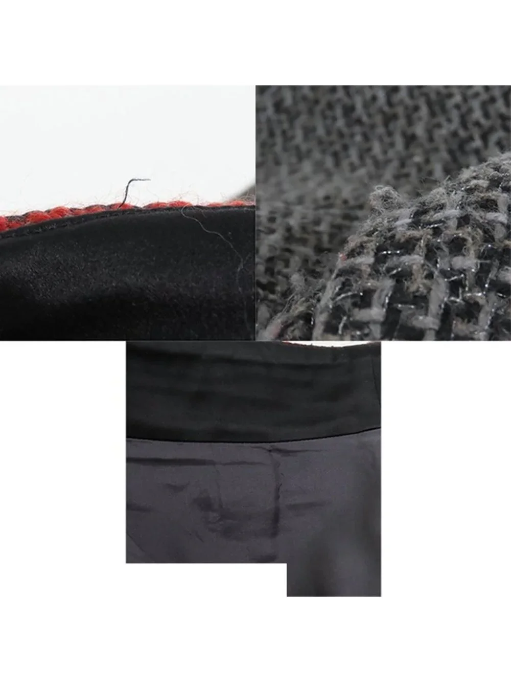 Chanel Tweed Skirt Coco Button Gray Red Acrylic Cotton 36